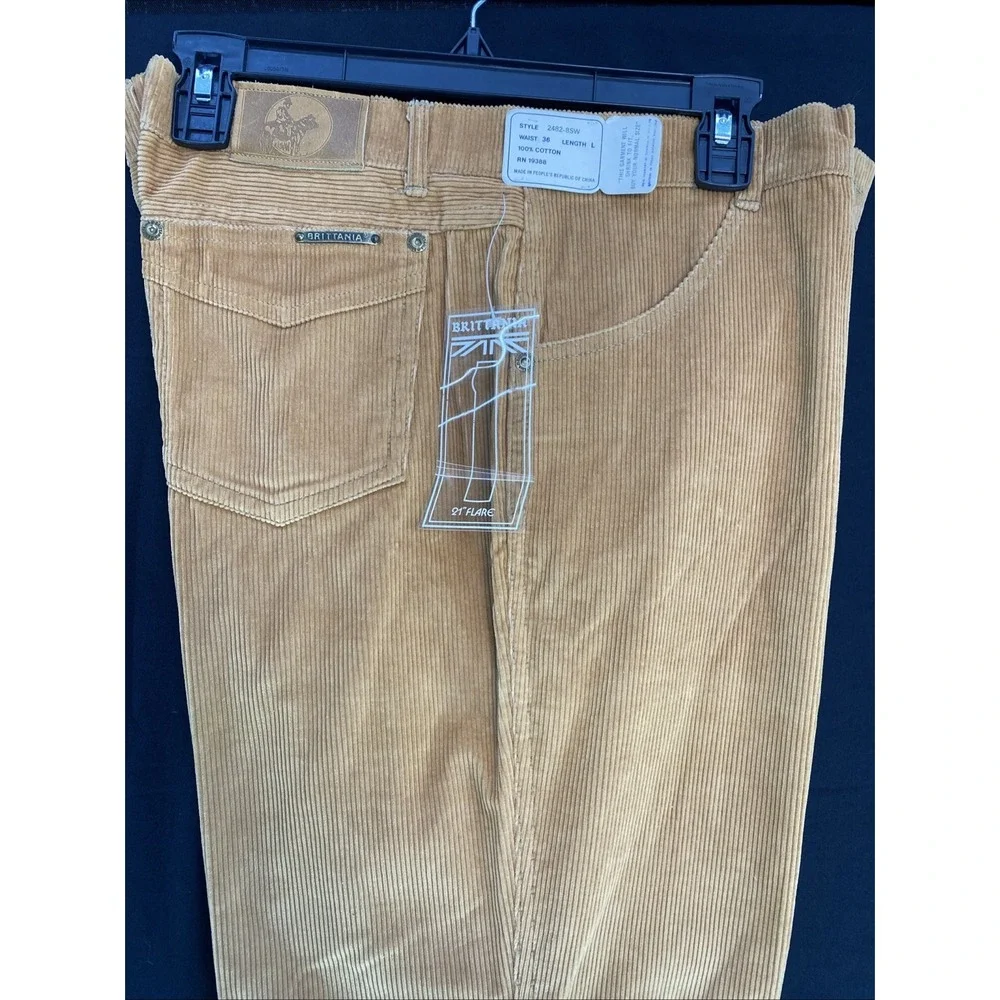 Vtg Brittania Tan Brown Corduroy Pants Slacks 36 Long Flare NWT Raw Hem 2482-8